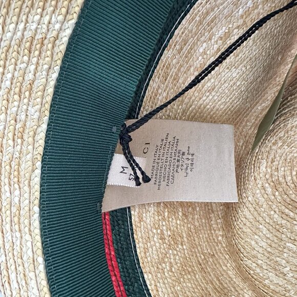 NWT 100% Authentic Gucci Beige Web Sherry Line Straw Hat Size M - Picture 9 of 12